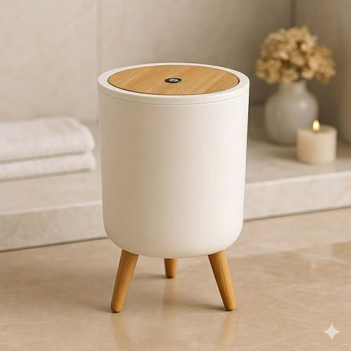 Lixeira Wood Touch Casaê com design moderno e base efeito madeira