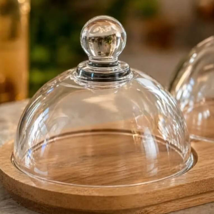 Petisqueira de bambu com tampa de vidro cristal Casaê.