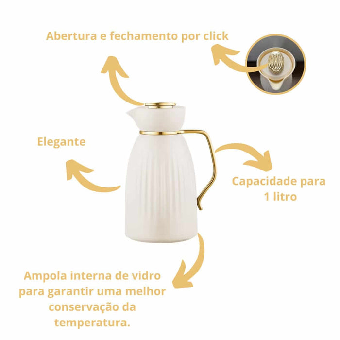 detalhe do acabamento dourado garrafa térmica