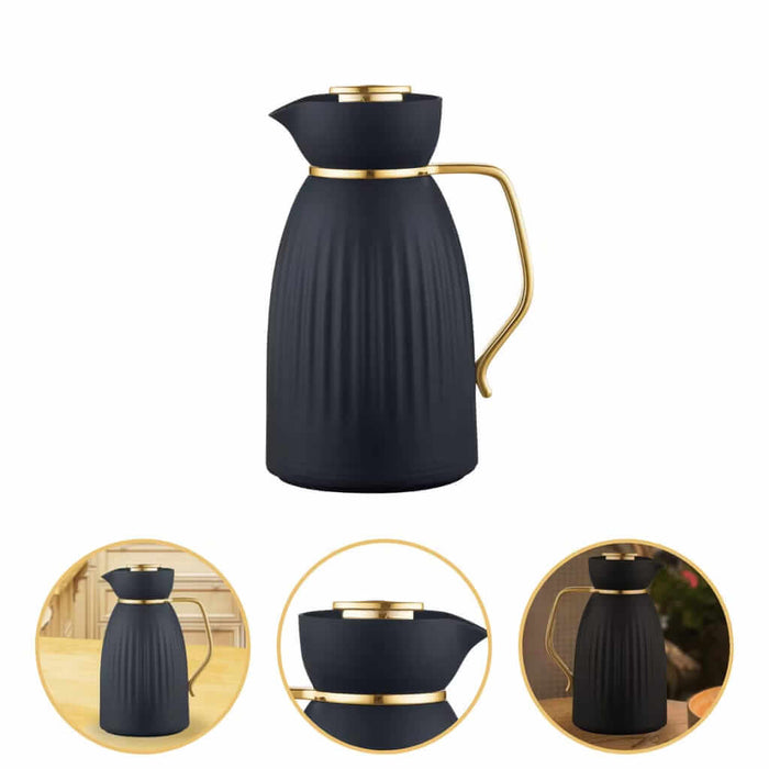 garrafa térmica casaê 1 litro design canelado preto