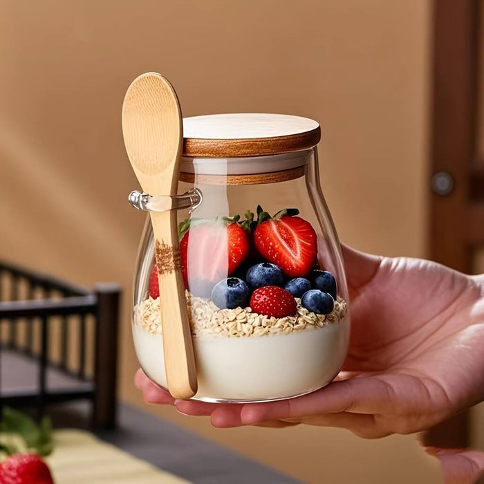 pote de vidro 330ml com tampa de bambu casae